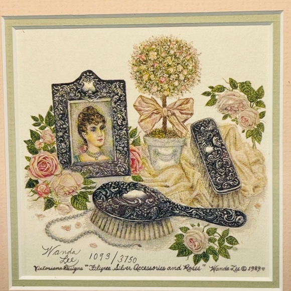 Victorian Designs Ltd Ed Art Wanda Lee "Filigree Silver Accessories Rose" - Picture 2 of 5